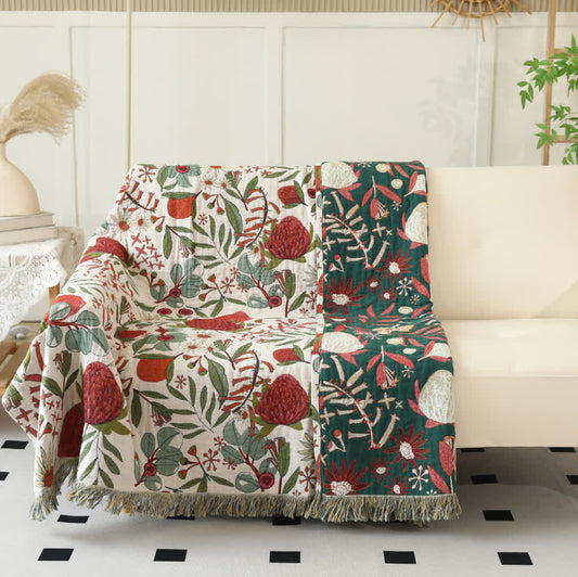 Pine Print Cotton Gauze Reversible Blanket