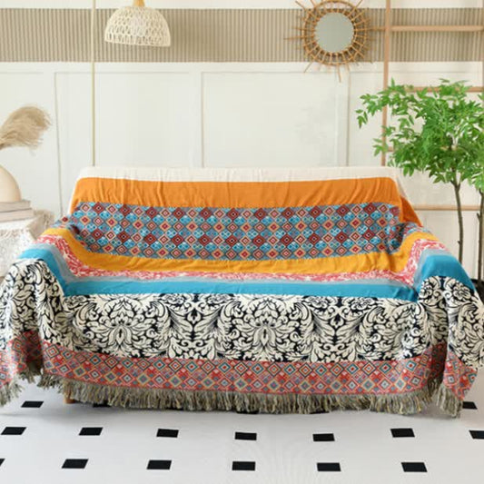 Ethnic Colorful Stripes Cotton Gauze Reversible Blanket