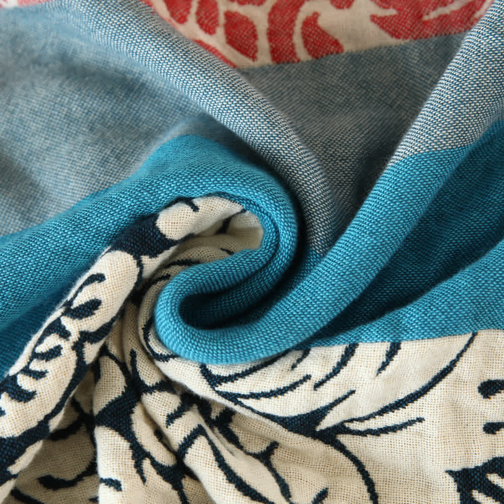 Ethnic Colorful Stripes Cotton Gauze Reversible Blanket