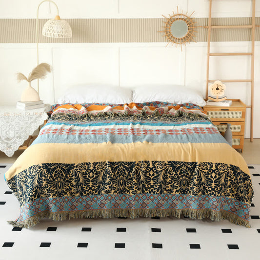 Ethnic Colorful Stripes Cotton Gauze Reversible Quilt