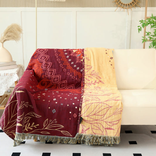 Ethnic Red Cotton Gauze Reversible Blanket