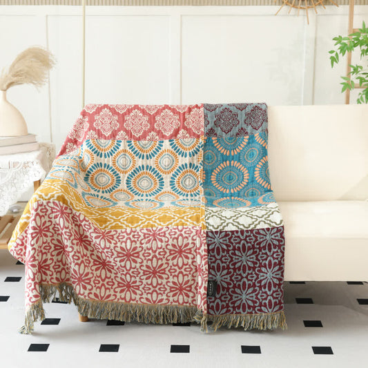 Striped Floral Cotton Gauze Reversible Blanket