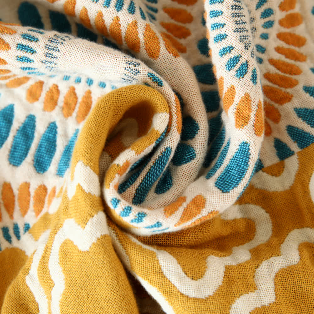 Striped Floral Cotton Gauze Reversible Blanket