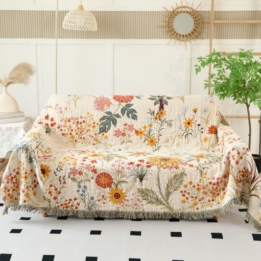 Rural Floral Cotton Gauze Reversible Quilt