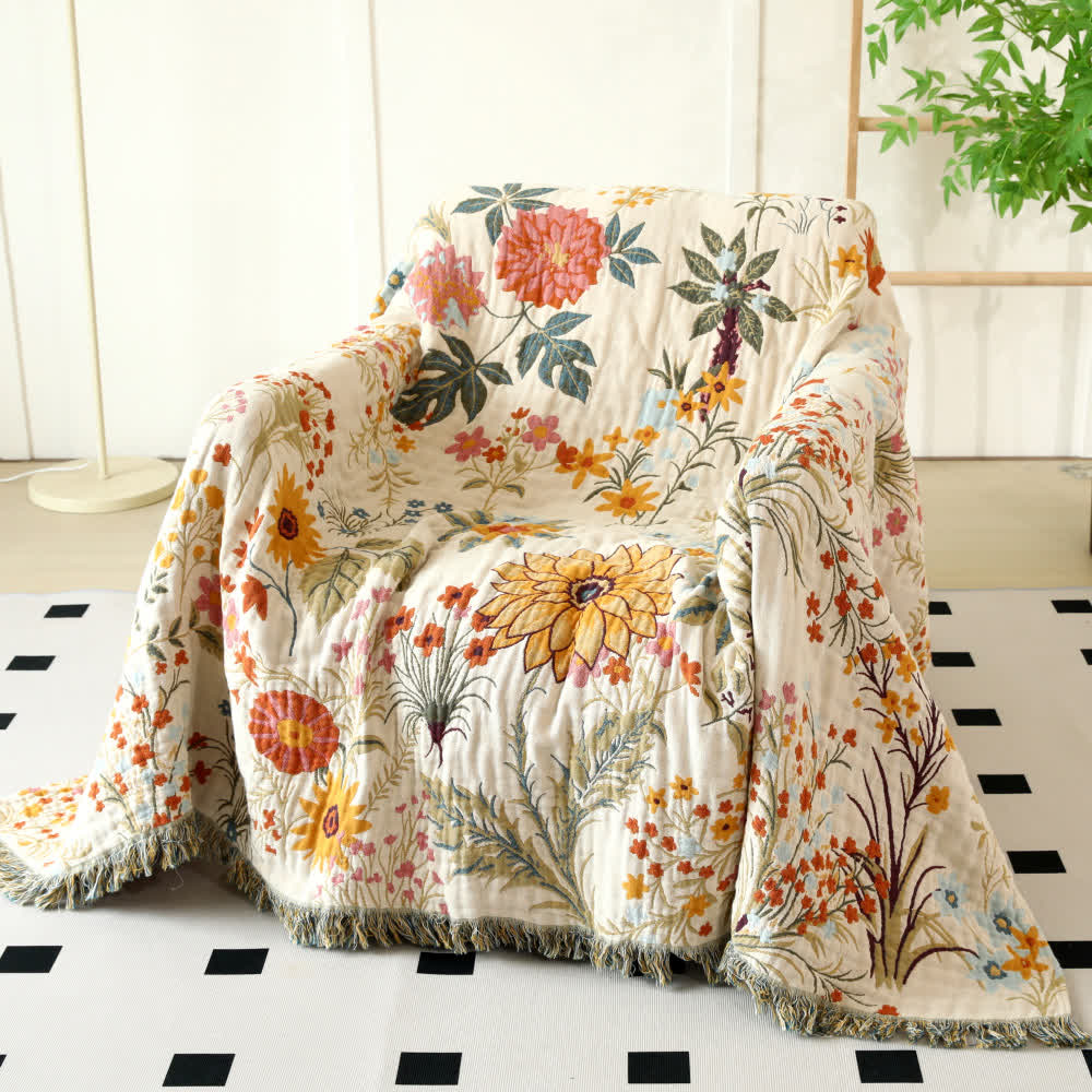 Rural Floral Cotton Gauze Reversible Quilt