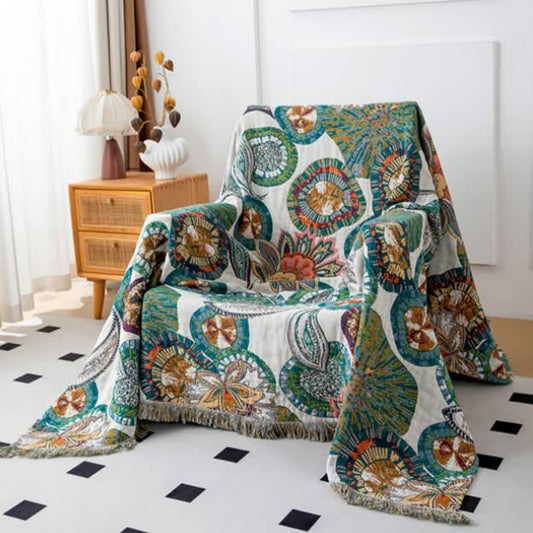 Plant Print Cotton Gauze Reversible Blanket