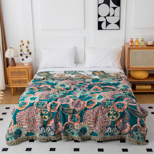 Plant Print Cotton Gauze Reversible Quilt