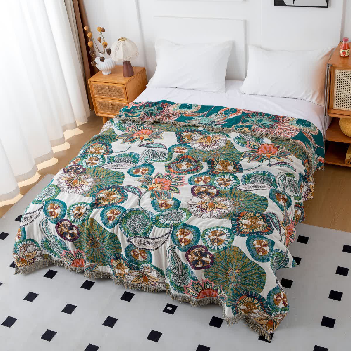Plant Print Cotton Gauze Reversible Blanket