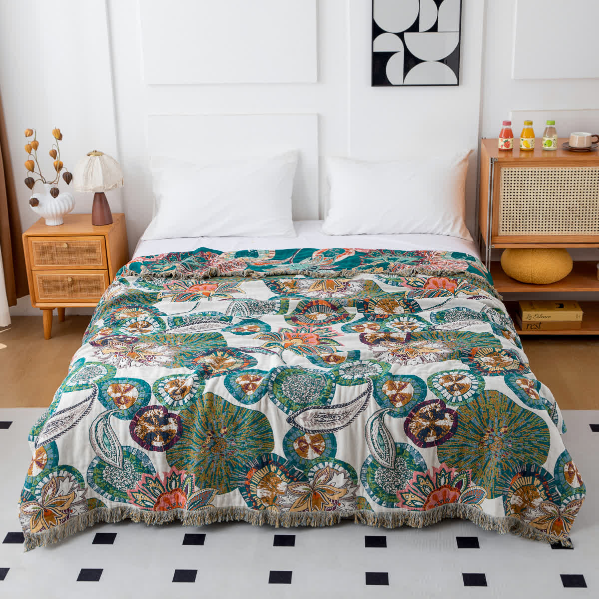 Plant Print Cotton Gauze Reversible Blanket