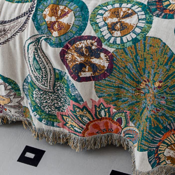 Plant Print Cotton Gauze Reversible Blanket