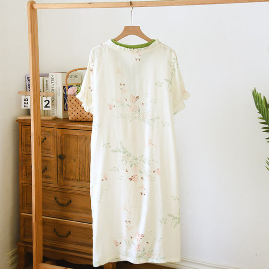 Floral Leaf Short Sleeve Cross-front Nightdress