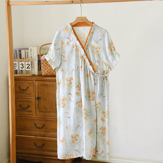 Pastoral Style Short Sleeve Cross-front Nightdress