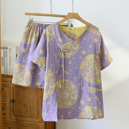 Vintage Blossom Cotton Gauze V-neck Pajama Set