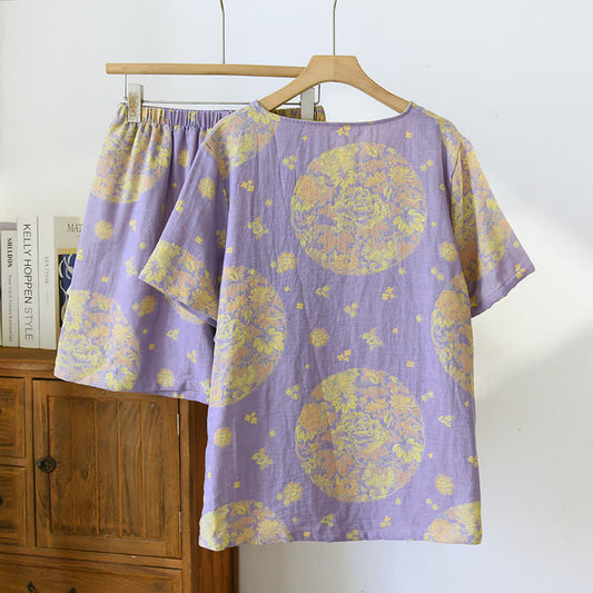Vintage Blossom Cotton Gauze V-neck Pajama Set