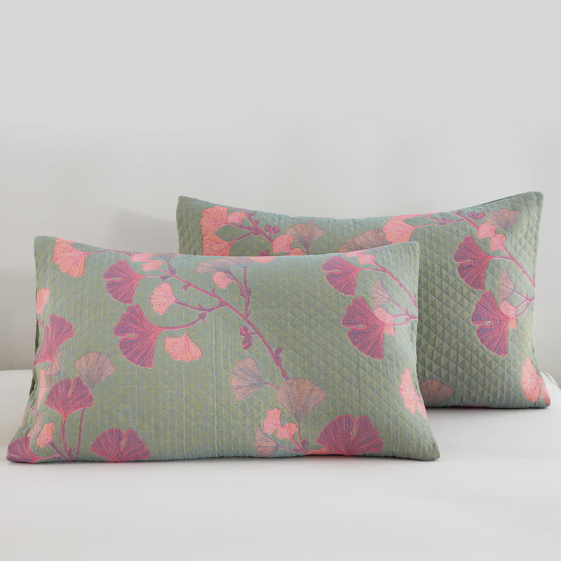 Orange Ginkgo Leaf Cotton Reversible Quilt