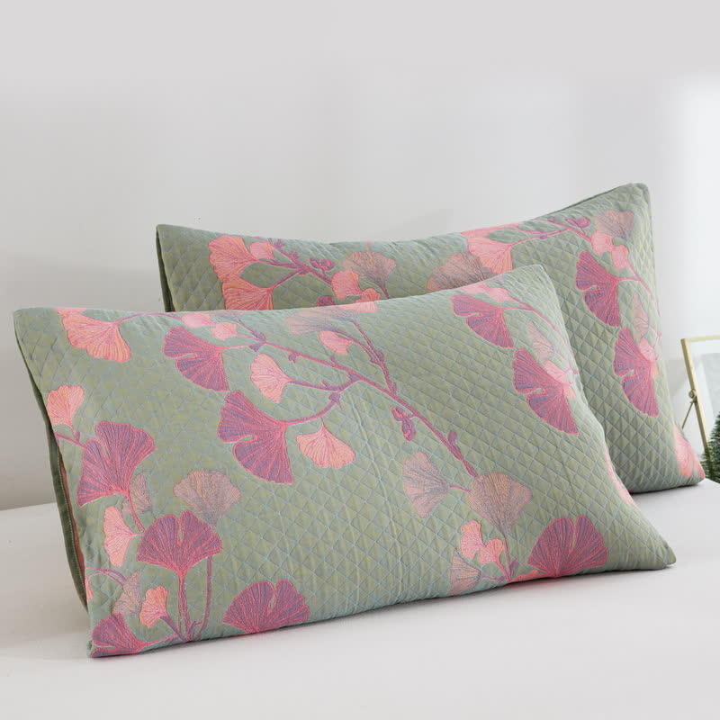 Orange Ginkgo Leaf Cotton Reversible Quilt