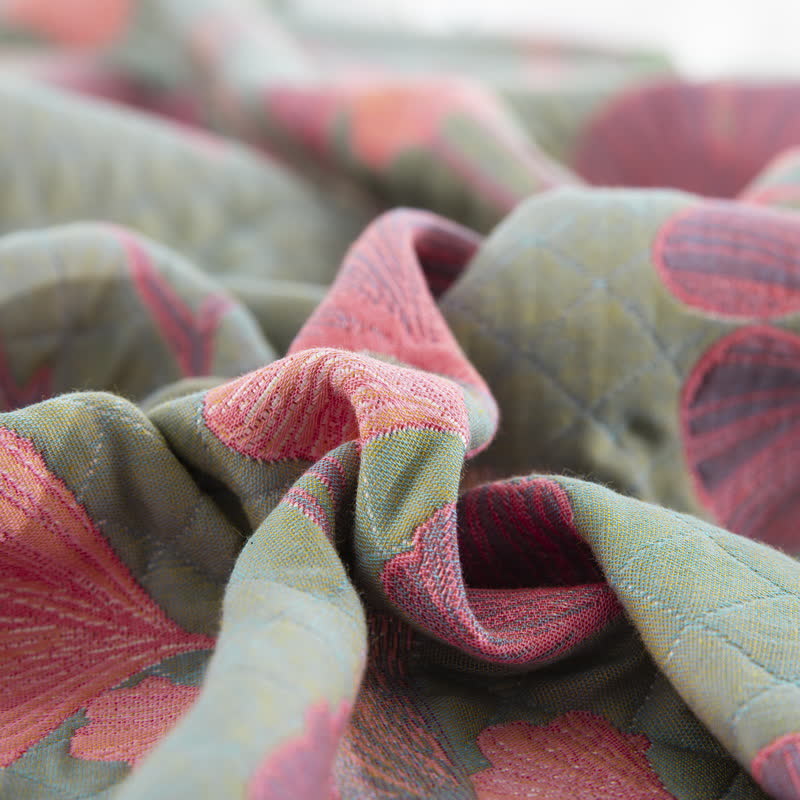 Orange Ginkgo Leaf Cotton Reversible Quilt