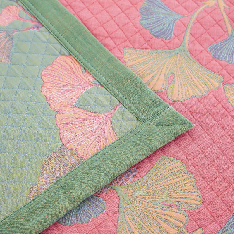 Orange Ginkgo Leaf Cotton Reversible Quilt