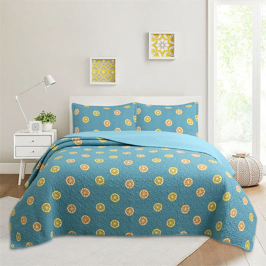 Fresh Lemon Print Cotton Quilt