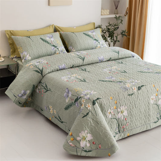 Rustic Floral Leaf Cotton Quilt