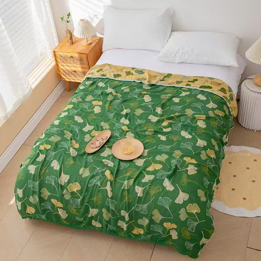 Green Ginkgo Leaf Summer Cooling Blanket