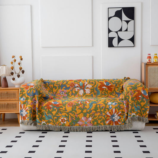 Vintage Floral Cotton Reversible Tassel Blanket