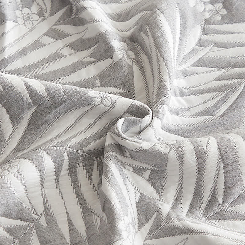Elegant Leaf Cotton Double Layer Gauze Reversible Quilt