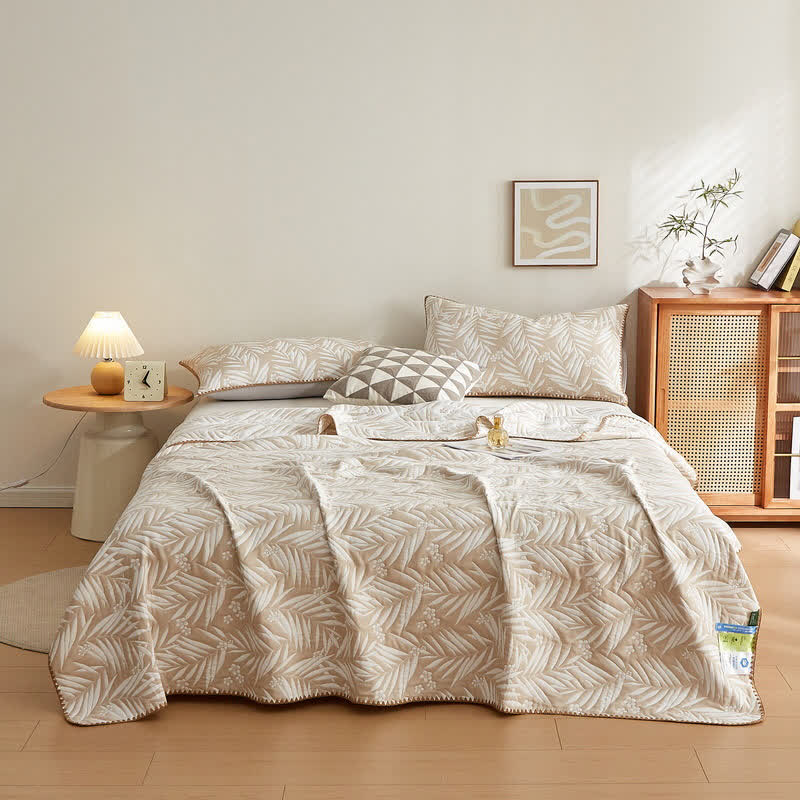 Elegant Leaf Cotton Double Layer Gauze Reversible Quilt