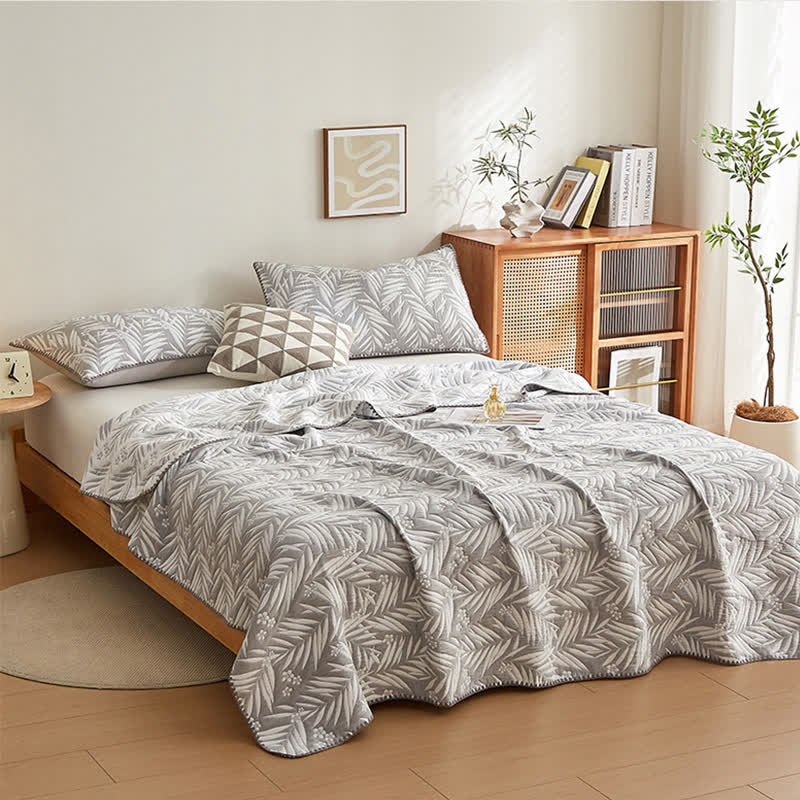 Elegant Leaf Cotton Double Layer Gauze Reversible Quilt