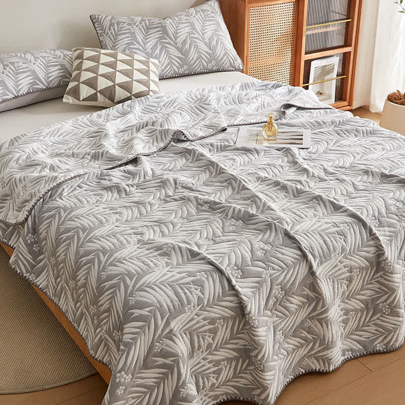Elegant Leaf Cotton Double Layer Gauze Reversible Quilt