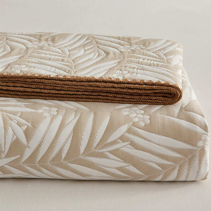 Elegant Leaf Cotton Double Layer Gauze Reversible Quilt