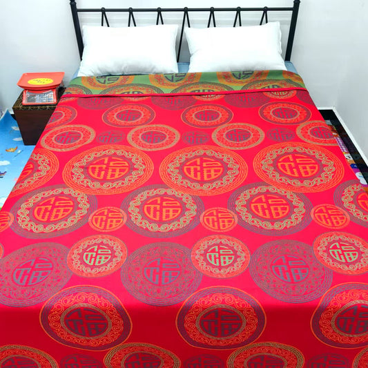 Retro Circle Auspicious Symbols Cotton Gauze Reversible Quilt