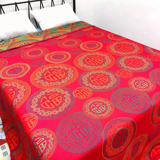 Retro Circle Auspicious Symbols Cotton Gauze Reversible Quilt