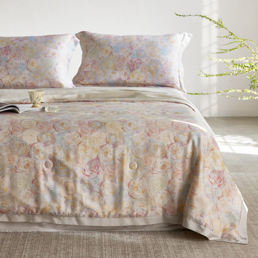 Elegant Rose Print Lyocell Fiber Summer Silky Quilt