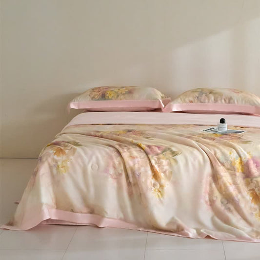 Pink Floral Lyocell Fiber Summer Silky Quilt