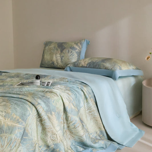 Leaf Print Lyocell Fiber Summer Silky Quilt