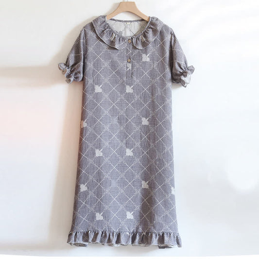 Check Pattern Cotton Gauze Jacquard Nightdress