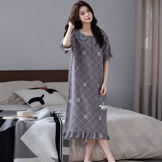 Check Pattern Cotton Gauze Jacquard Nightdress