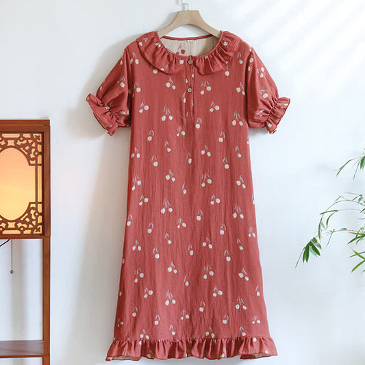 Tulip Print Cotton Gauze Jacquard Nightdress