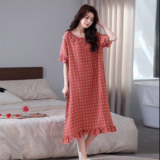 Retro Cotton Gauze Jacquard Nightdress