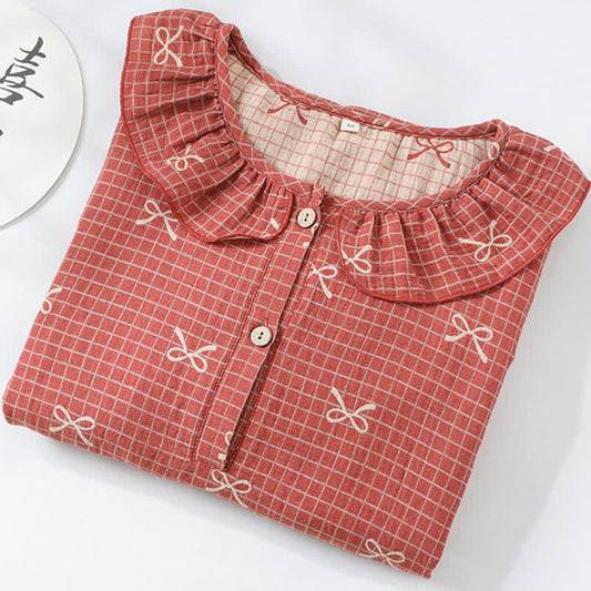 Bow Print Cotton Gauze Jacquard Nightdress