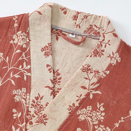 Vintage Floral Kimono Cotton Gauze Jacquard Bathrobe