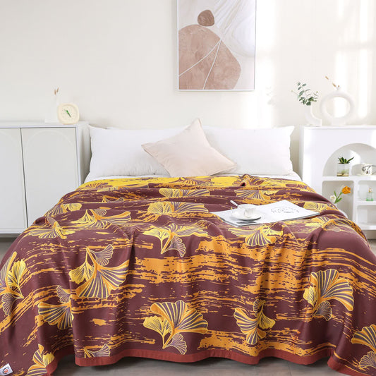 Vintage Ginkgo Leaf Breathable Cotton Gauze Quilt