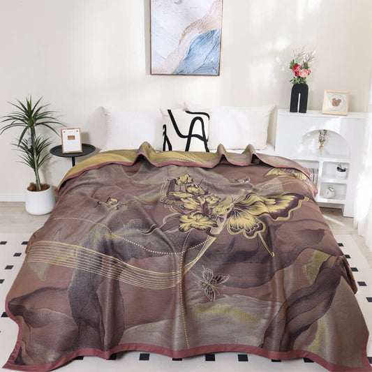 Butterfly Print Cotton Gauze Breathable Reversible Quilt