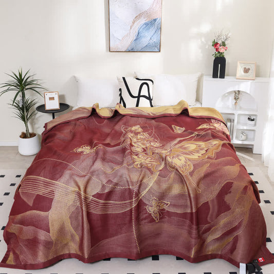 Butterfly Print Cotton Gauze Breathable Reversible Quilt