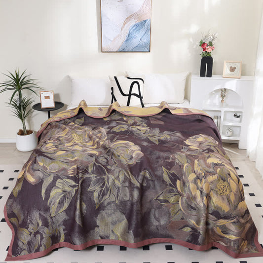 Elegant Floral Cotton Gauze Breathable Reversible Quilt