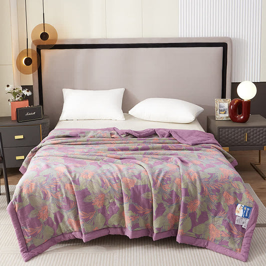 Floral Leaf Cotton Gauze Yarn-dyed Summer Quilt