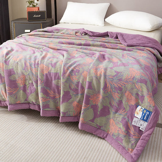 Floral Leaf Cotton Gauze Yarn-dyed Summer Quilt