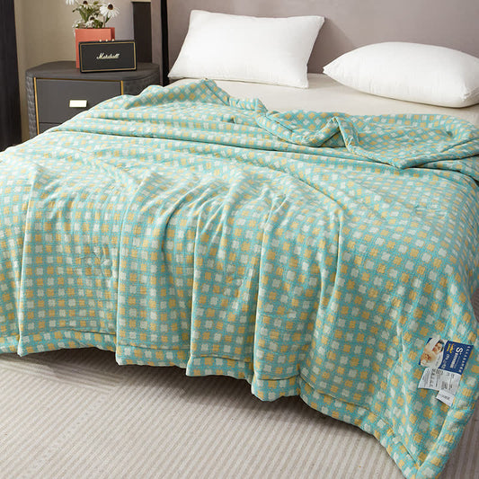 Retro Pattern Cotton Gauze Yarn-dyed Summer Quilt