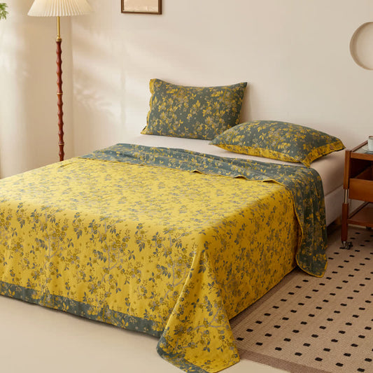 Vintage Plum Blossom Cotton Gauze Yarn-dyed Reversible Coverlet